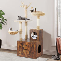 Timberer torre-gato 2en1 con caja de arena: espacio cómodo y privado para gatos.