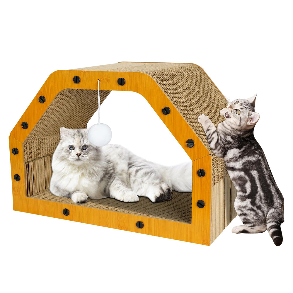 TIMIEEYA gato dentro de la casa de cartón grande, cómodo túnel y sofá seguro.