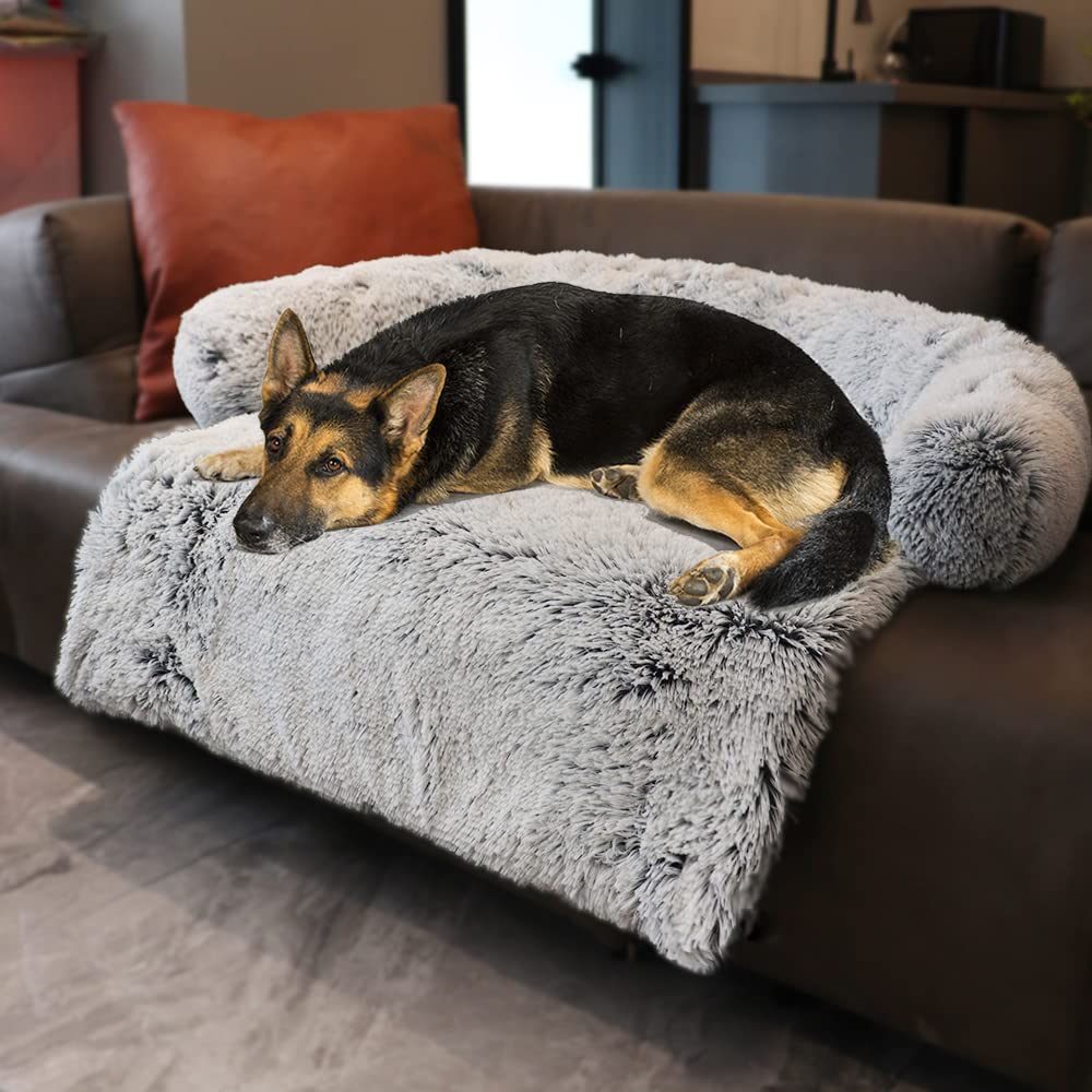 Tinaco cama para perros y gatos con felpa larga, soporte suave para descanso diario.