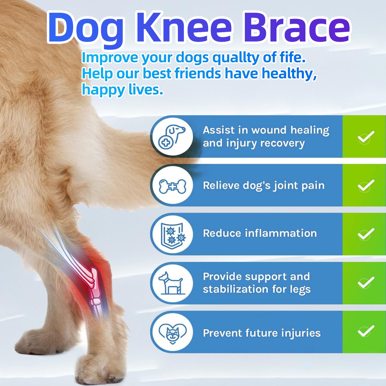 Rodillera de alta durabilidad para perros, fácil de limpiar y mantener.