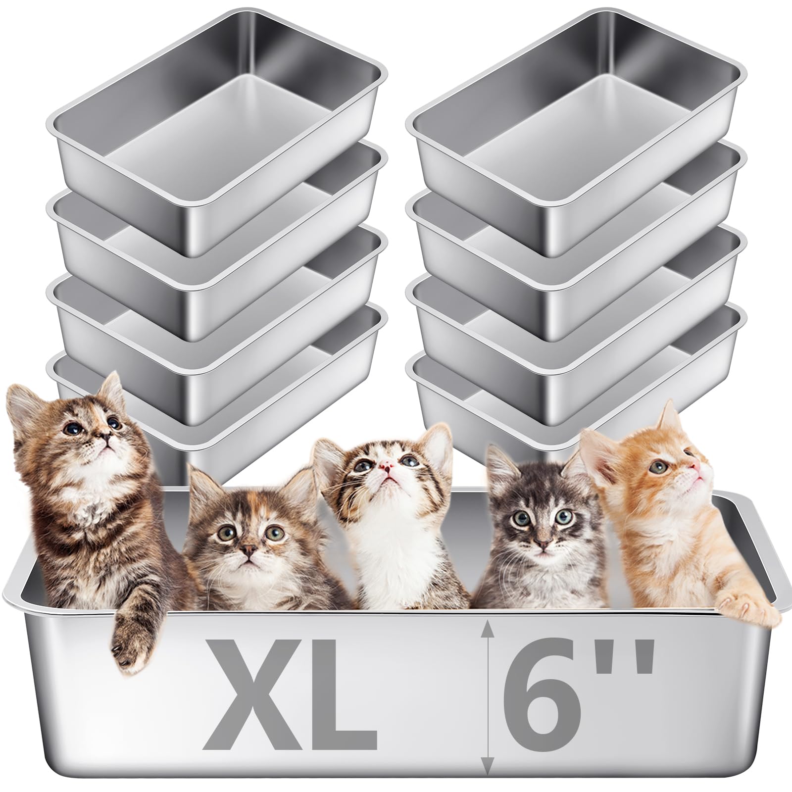 Bandeja Tioncy de arena para gato en acero inoxidable con alto borde para mayor control de olores