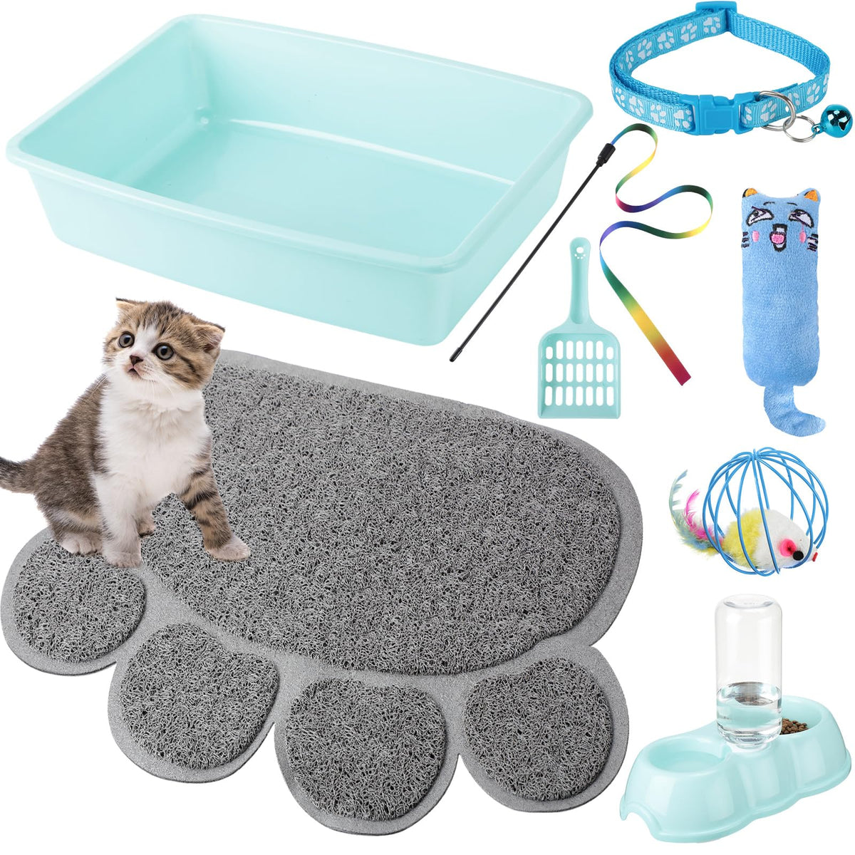 Tioncy caja de arena para gatito azul cielo, diseño compacto para gatitos pequeños.