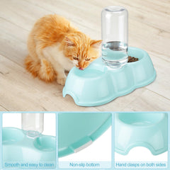 Tioncy plato doble para gatos, bebedero integrado para hidratación conveniente.