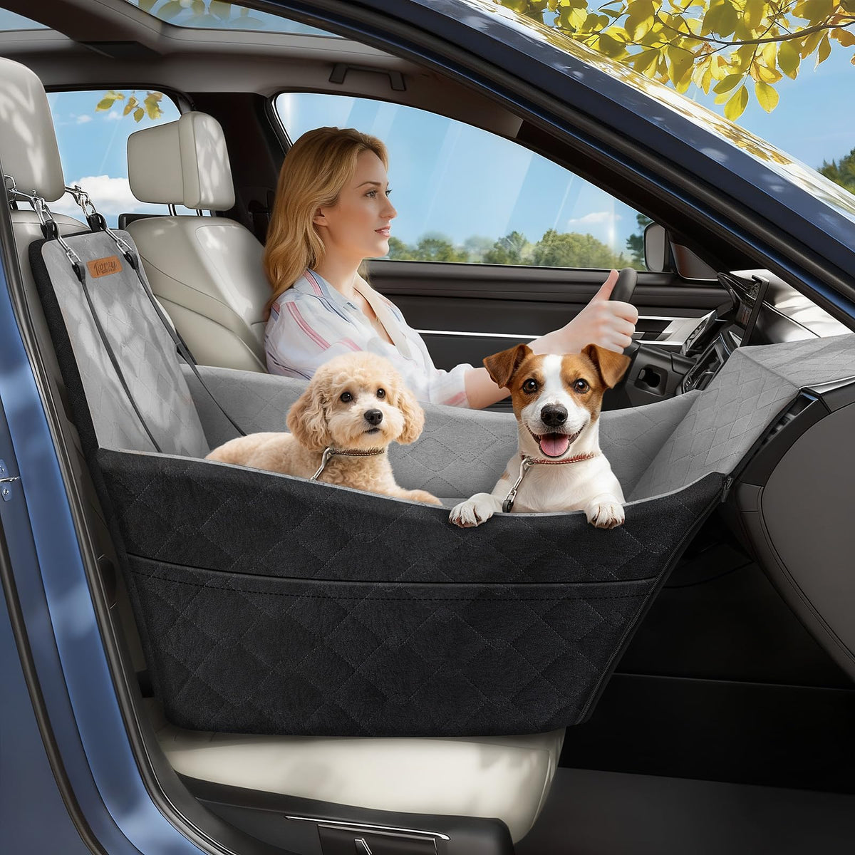 Tivray asiento elevado para perro en coche mejora la vista exterior y la calma.