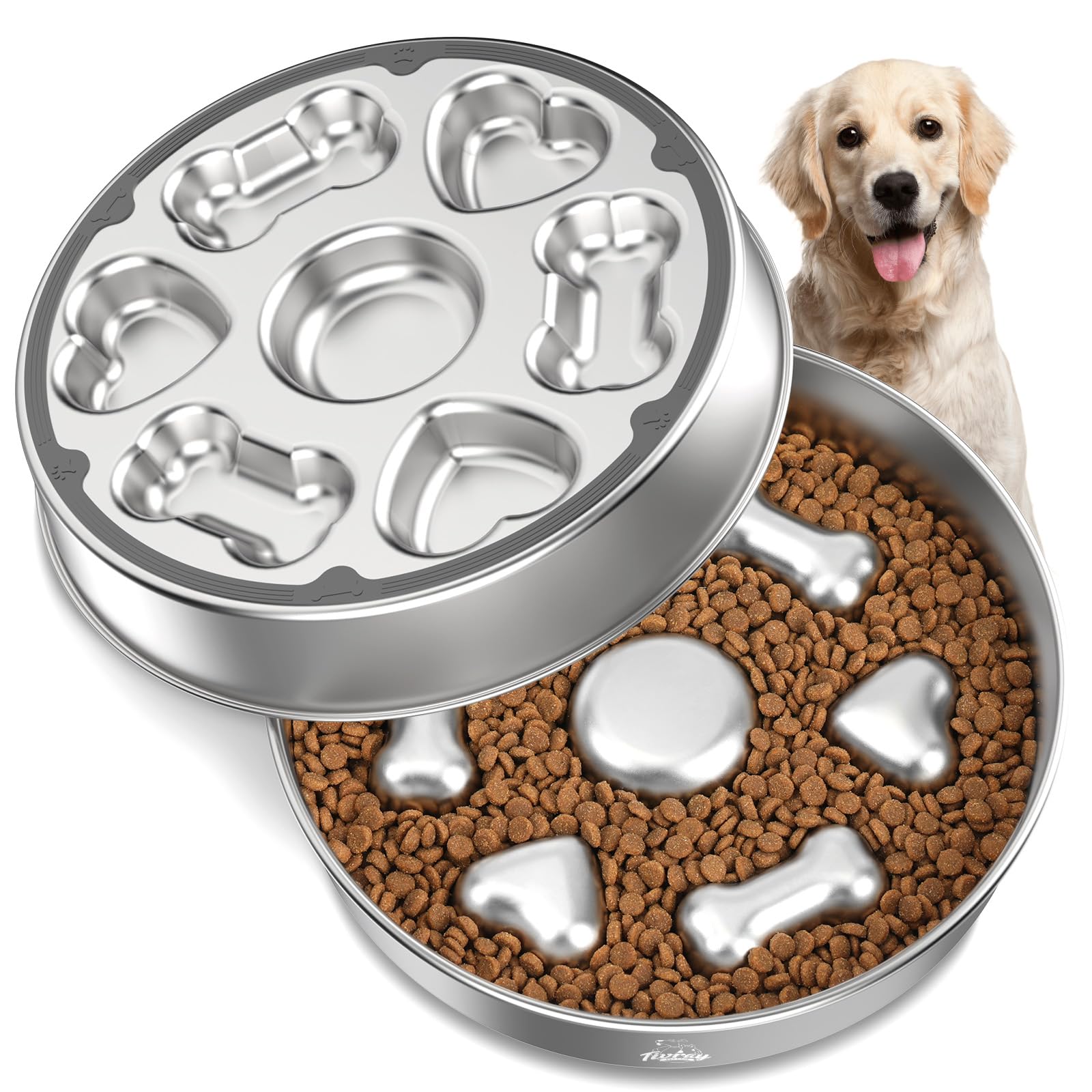Tivray tazón lento para perros con interior en forma de corazón y huesos, fomenta comer pausado