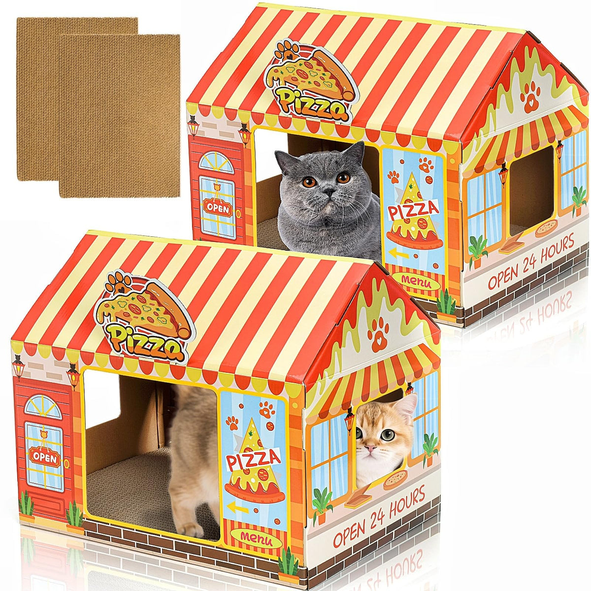 Tlence casa de cartón para gatos con rascador, refugio cómodo para siestas.