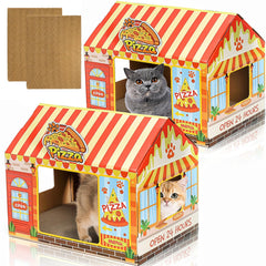 Tlence casa de cartón para gatos con rascador, refugio cómodo para siestas.