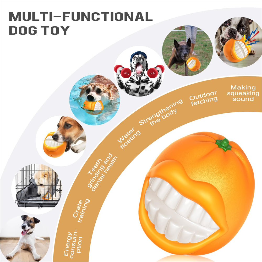 TLKNG Pelota naranja con chirrido, vista lateral, perfecta para sesiones de juego dinámico.