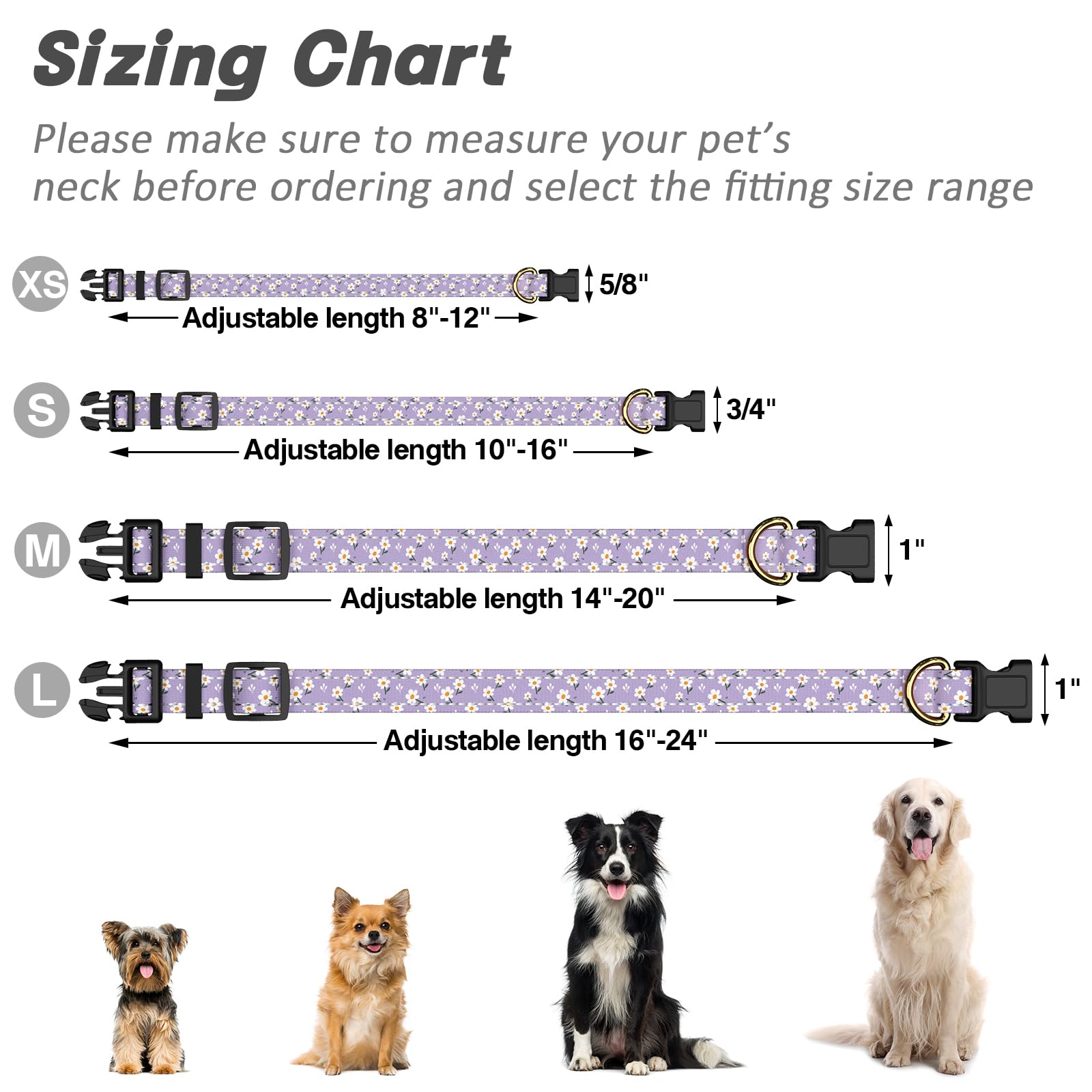 TMOODEL collar floral morado-blanco para perros