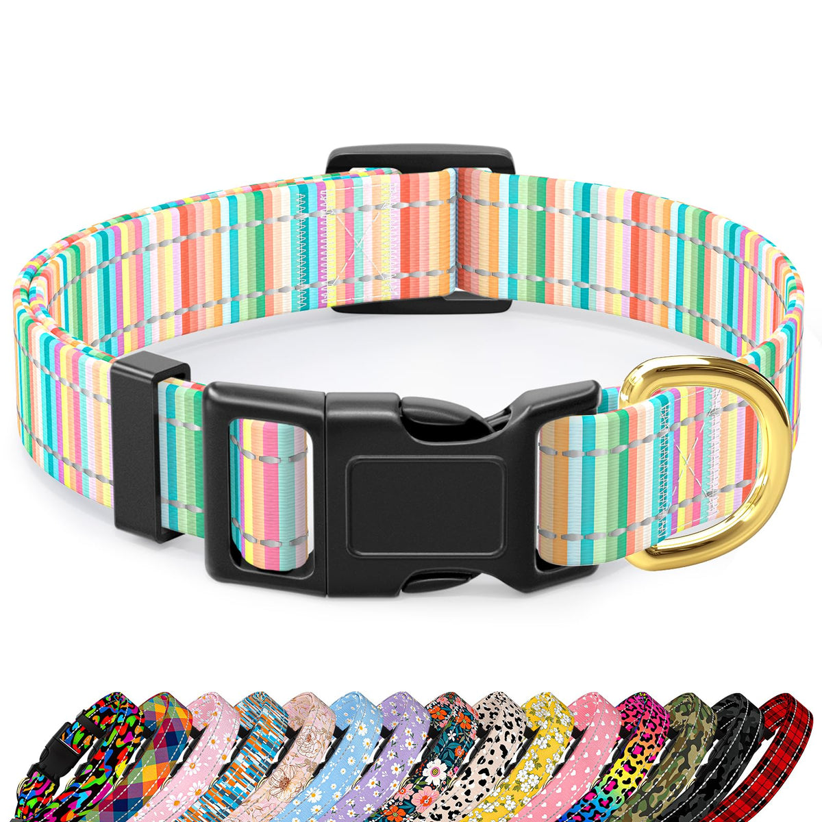 Collar reflectante de TMOODEL en nylon suave para mayor visibilidad nocturna.