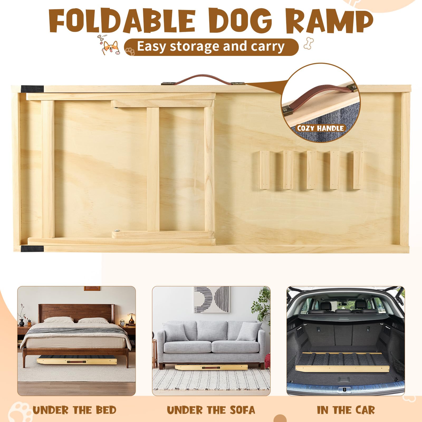 TNELTUEB rampa para perros plegable y compacta para almacenamiento fácil.