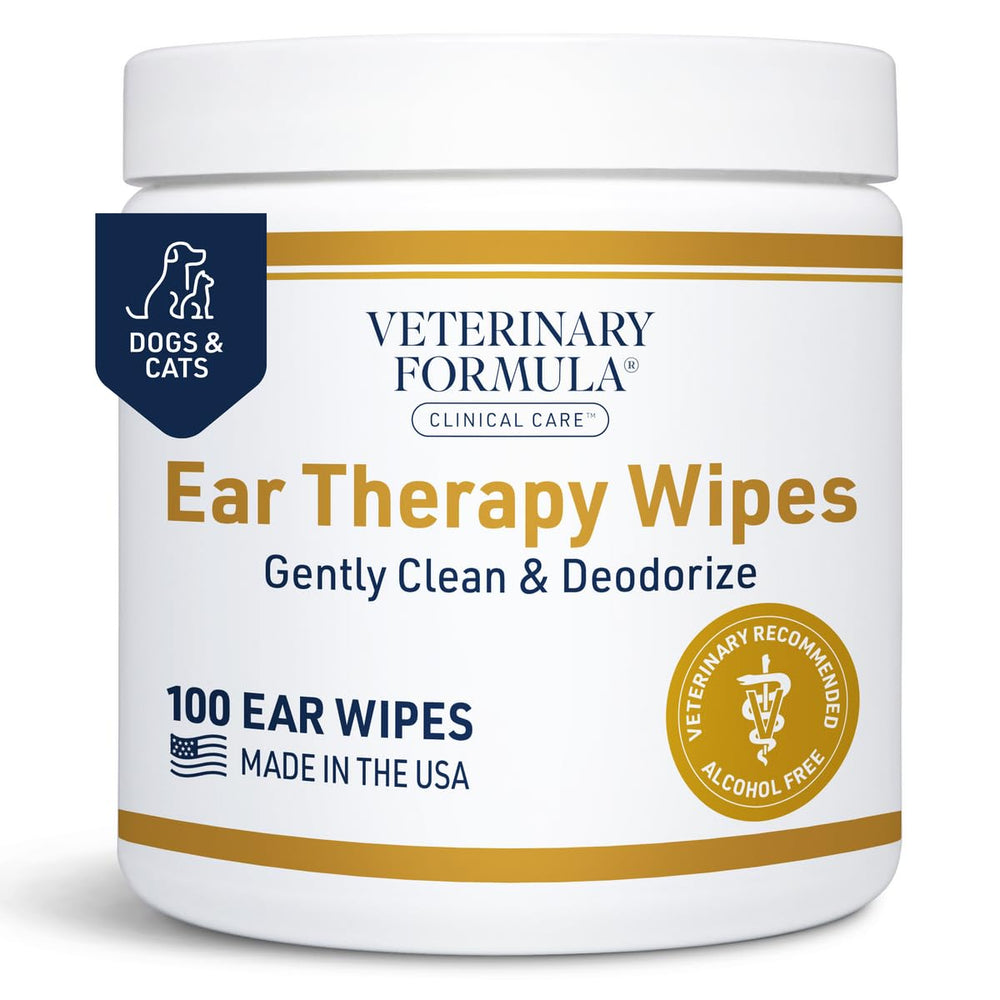 Toallitas Veterinary Formula Terapia de Orejas en empaque, limpieza externa suave.