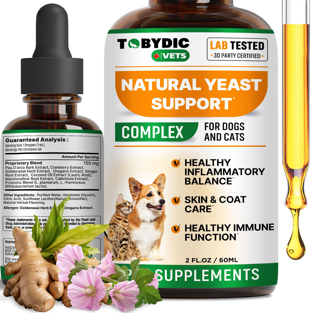 TOBYDIC Drops botella: tratamiento herbal suave para levadura en mascotas.