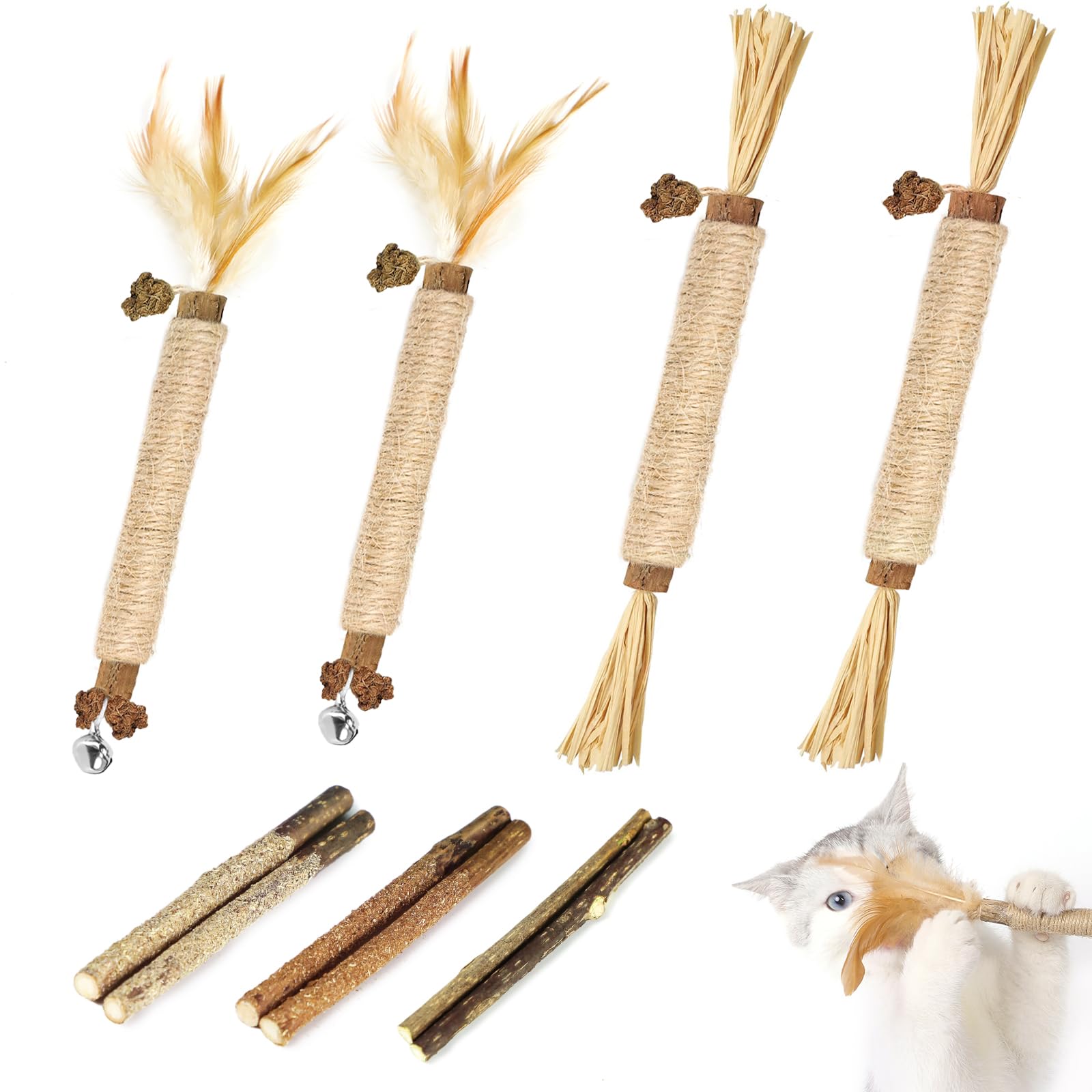 Tocirelo palitos silvervine para gatos con rafia y frutos, estimulación natural