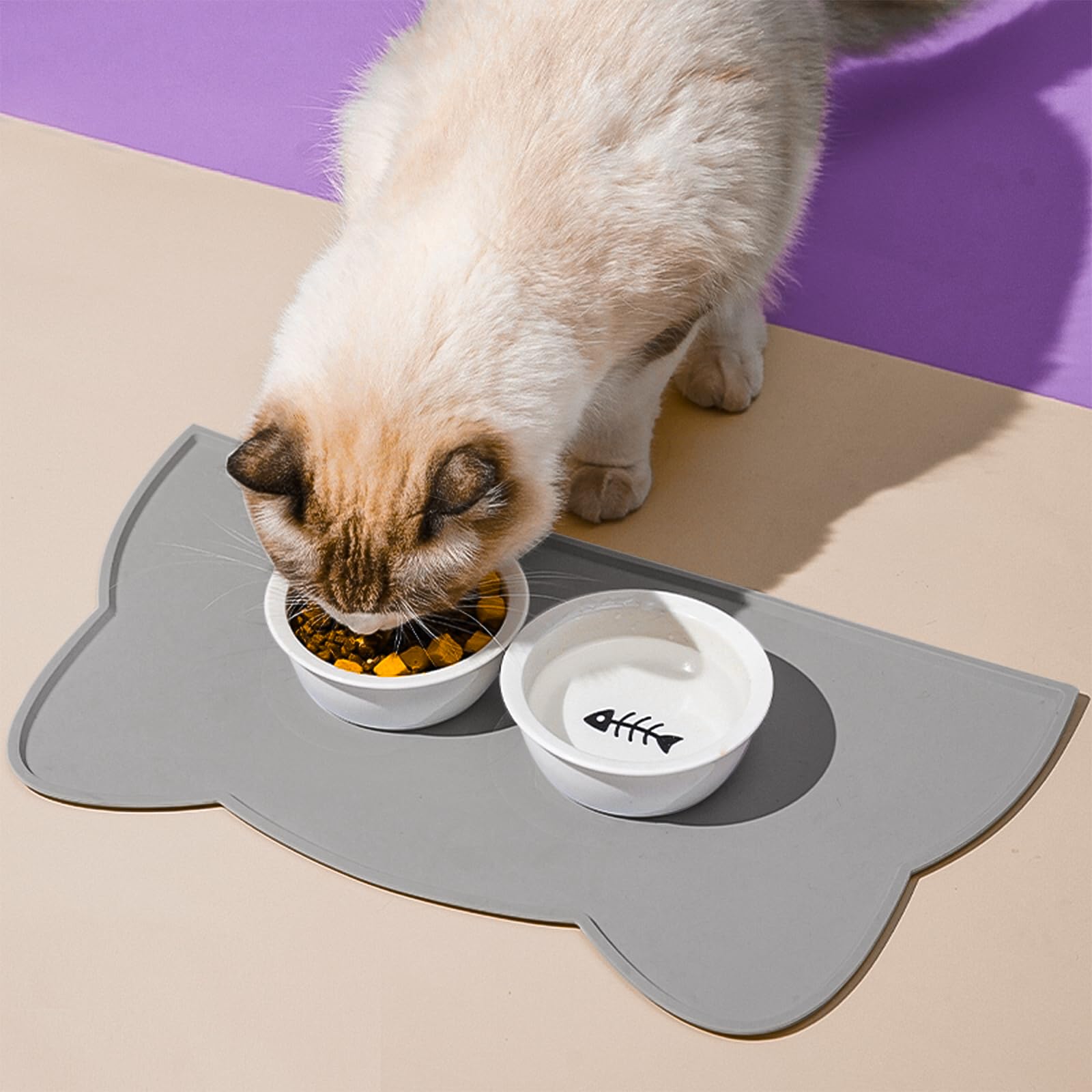 Tokayife Alfombrilla gatos con bordes elevados para contener derrames y aguas