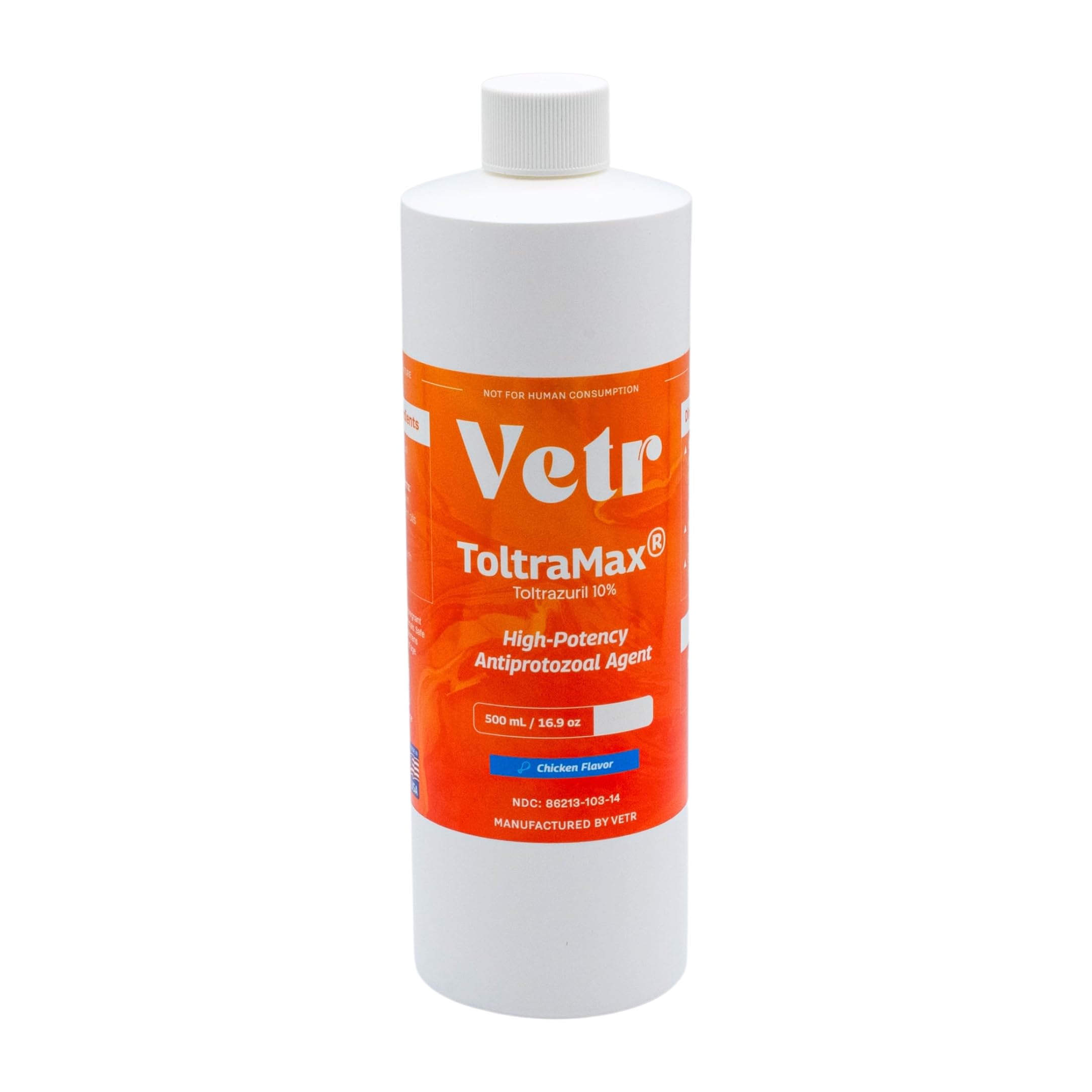ToltraMax Toltrazuril 10% en envase de 500 ml para perros, gatos y caballos.