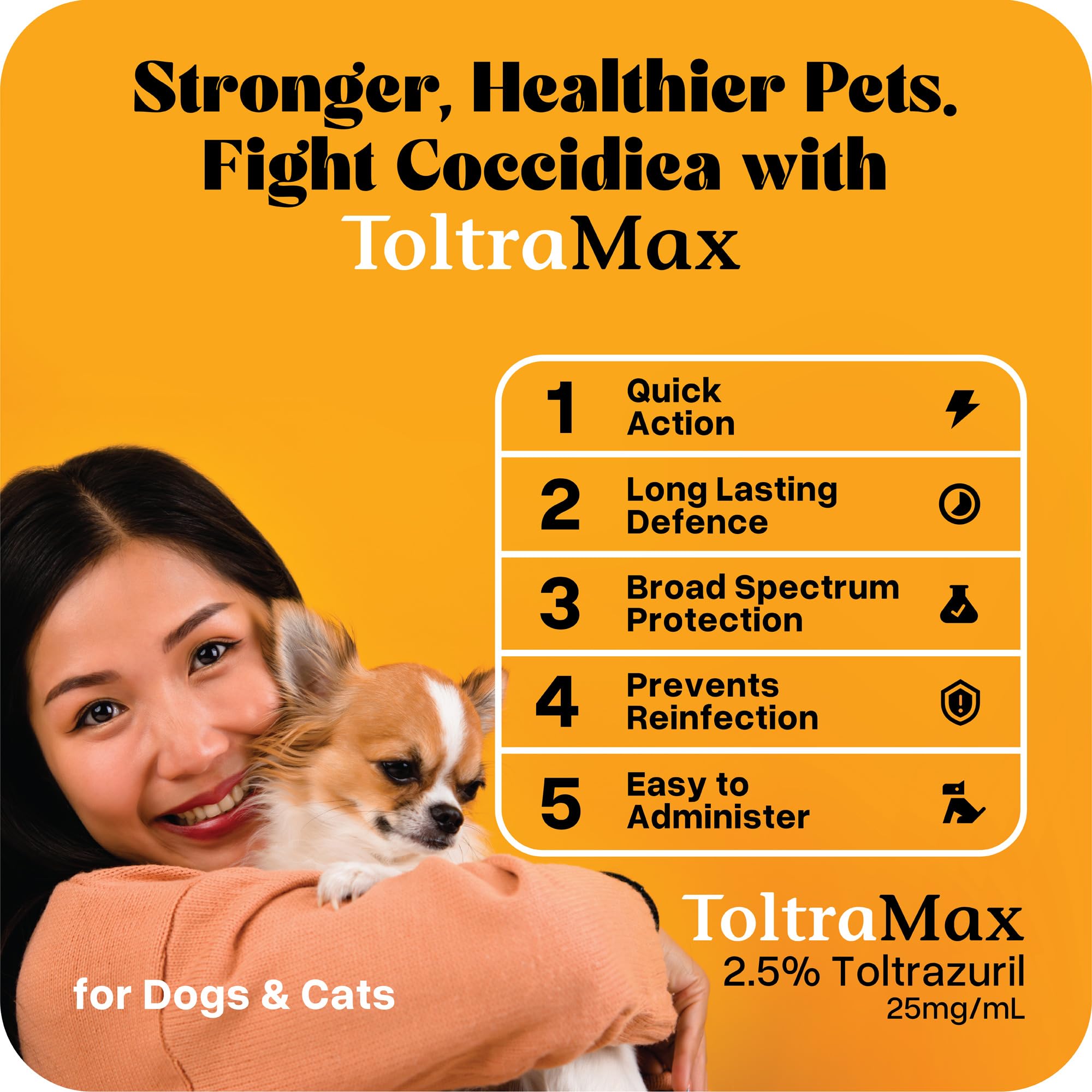ToltraMax Toltrazuril 2.5% para perros y gatos en casa.