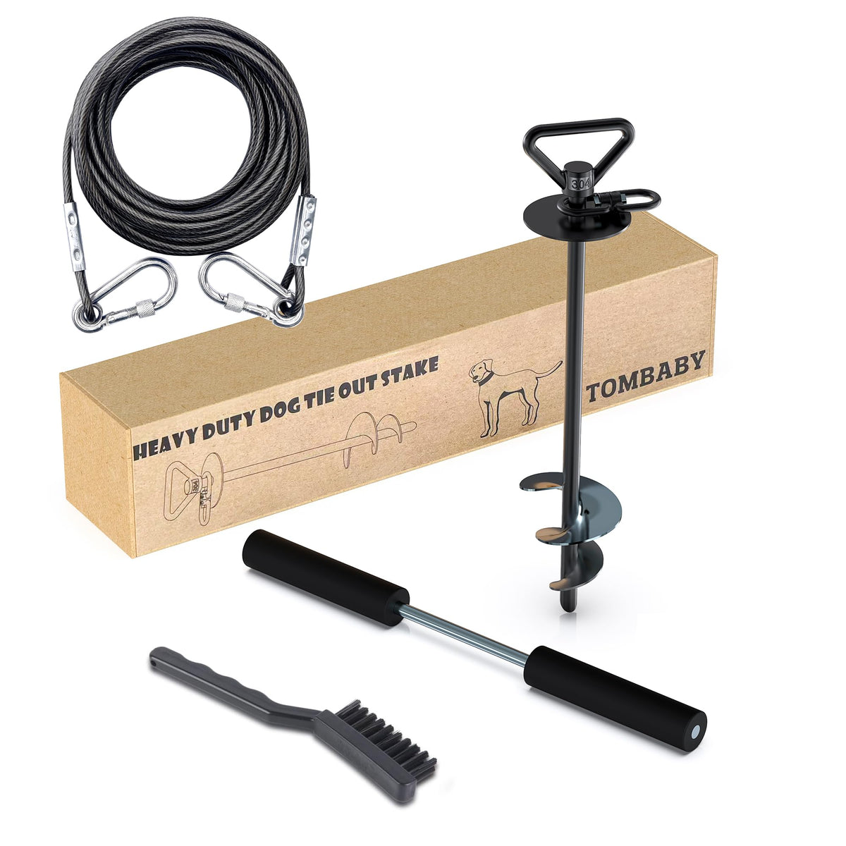 TOMBABY: ancla-perro con cable de 20 pies para uso exterior.