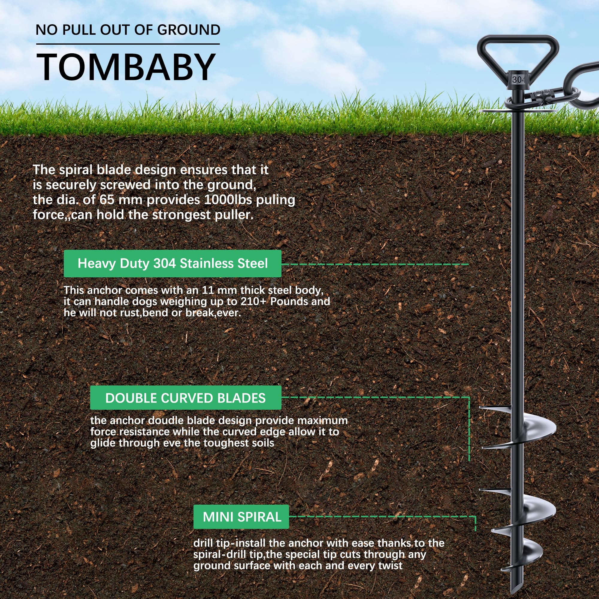 TOMBABY cable para perro con antienredo, seguro y fácil de usar