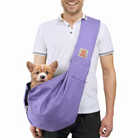 TOMKAS bandolera acolchada morada para mascotas, transporte cómodo.
