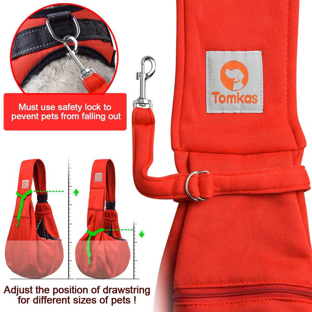 TOMKAS bandolera para perro pequeño rojo, correa ajustable, uso cómodo para viajes.
