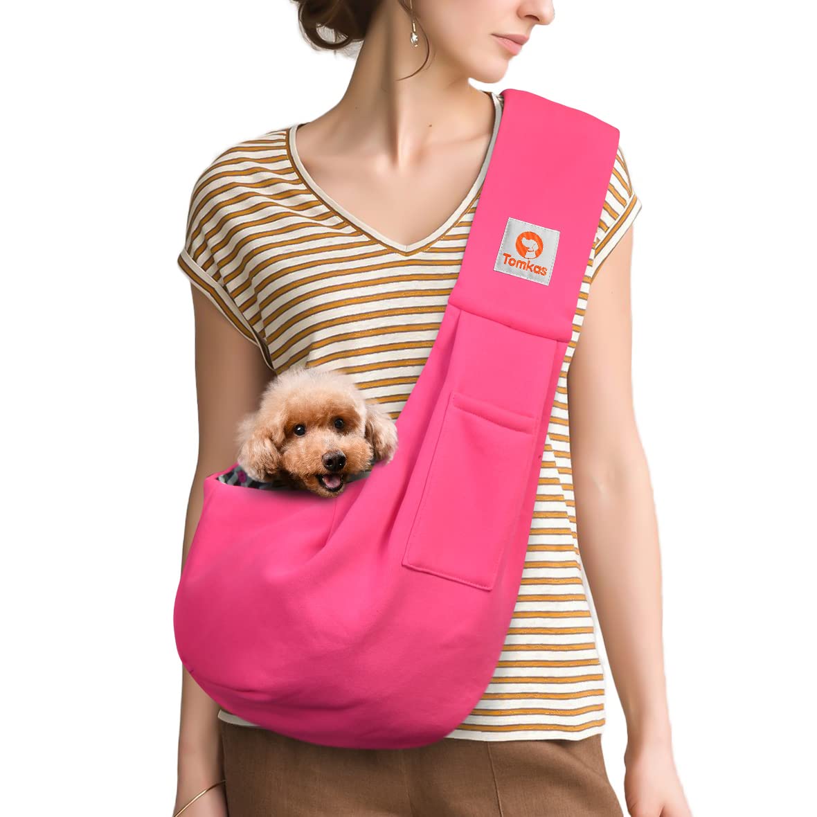 TOMKAS portabebés para perro pequeño Rosered, vista frontal para colocación rápida.