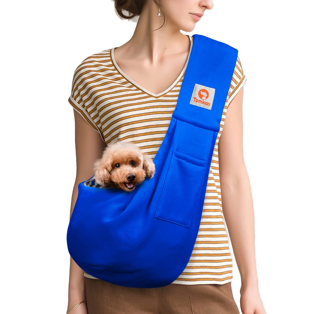 Portador TOMKAS para perros pequeños, azul real, cómodo para paseos.