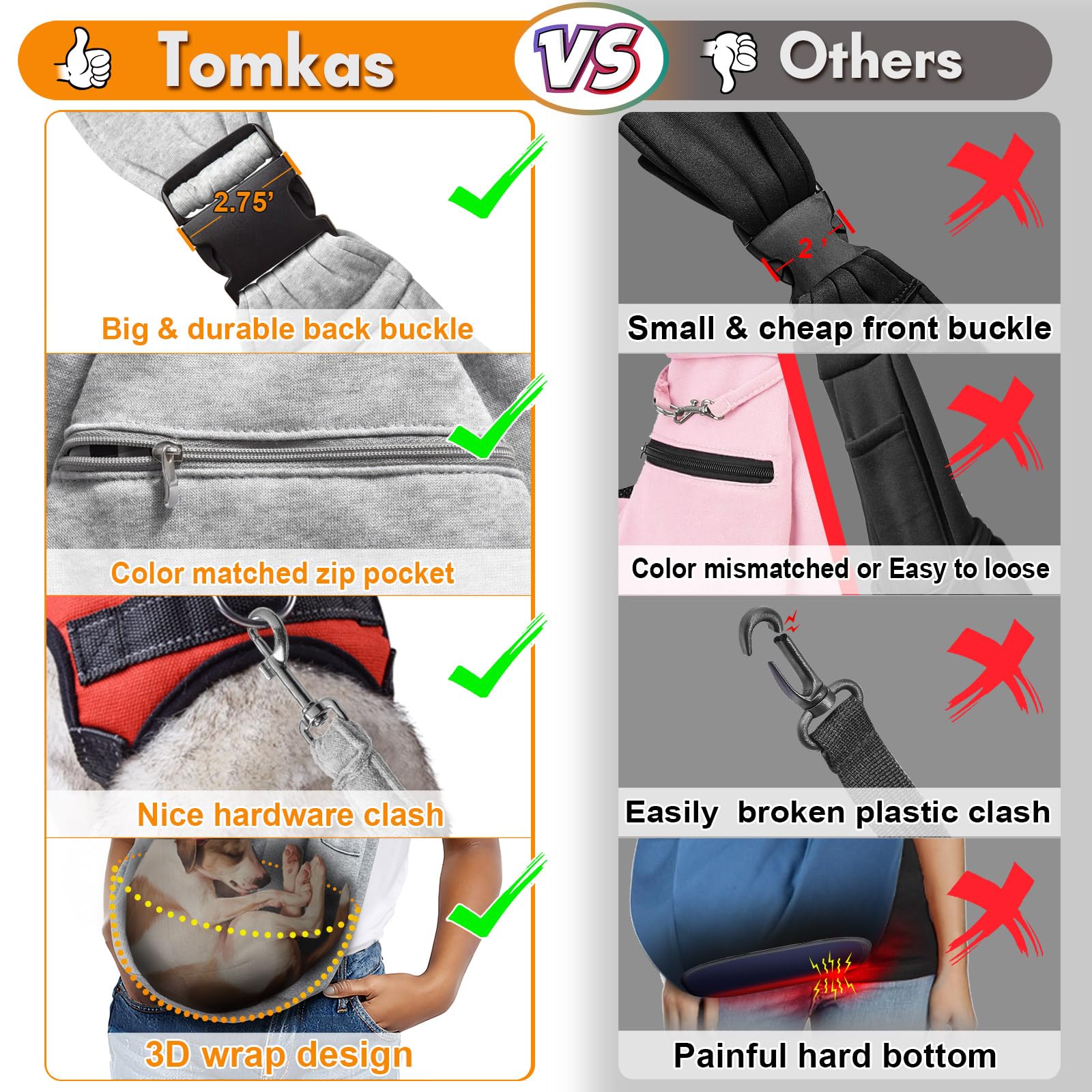 Tomkas Sling bolsillo frontal con cremallera para objetos esenciales