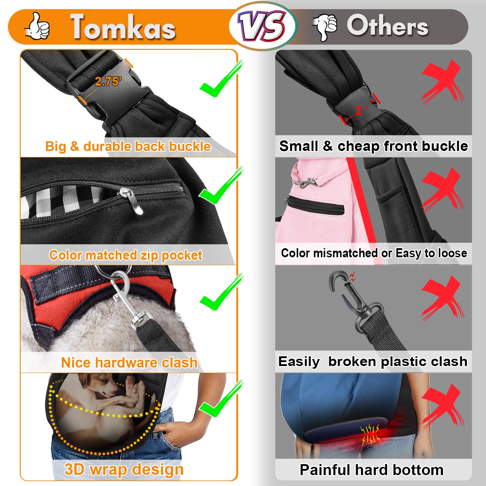 Tomkas sling con cierre de seguridad para mantener al perro cómodo y seguro