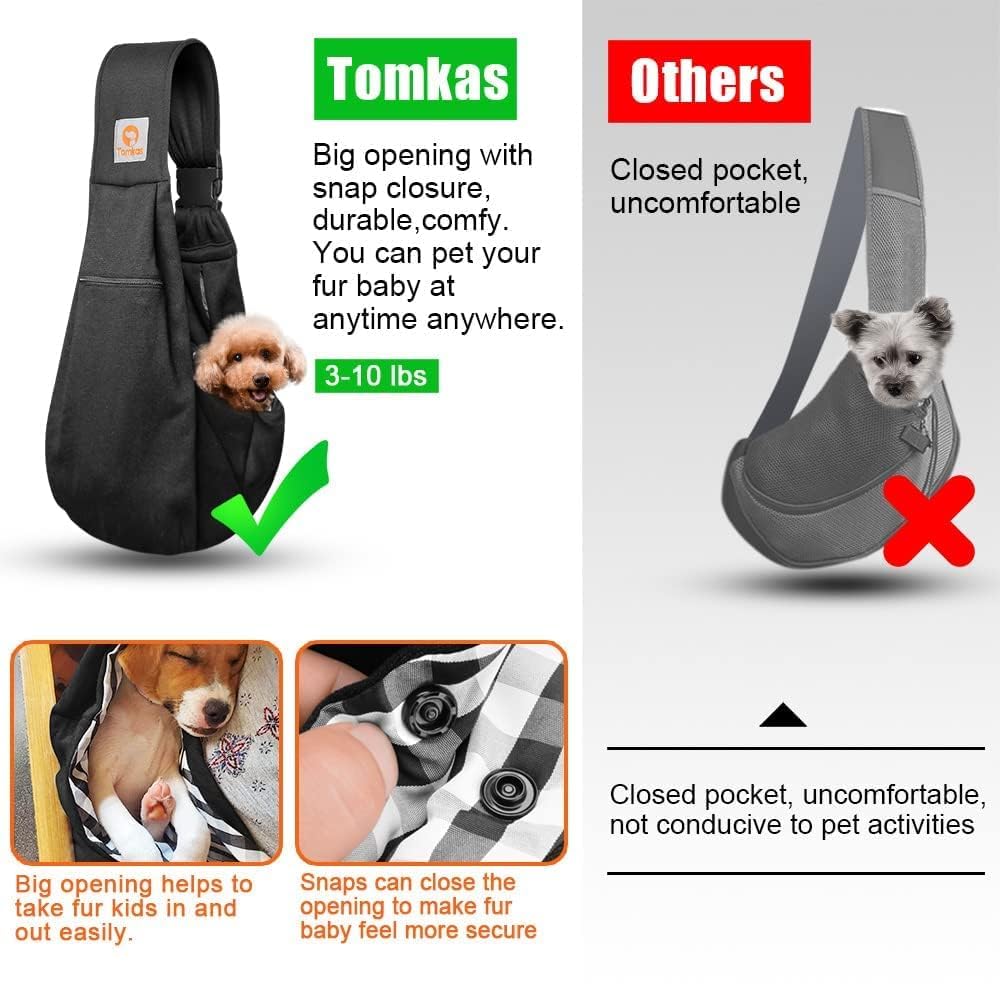 Tomkas sling ofrece confort para el perro y facilidad de uso para el dueño