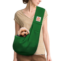 TOMKAS bolsa portadora para perros pequeños color verde esmeralda, bolsillo frontal práctico.