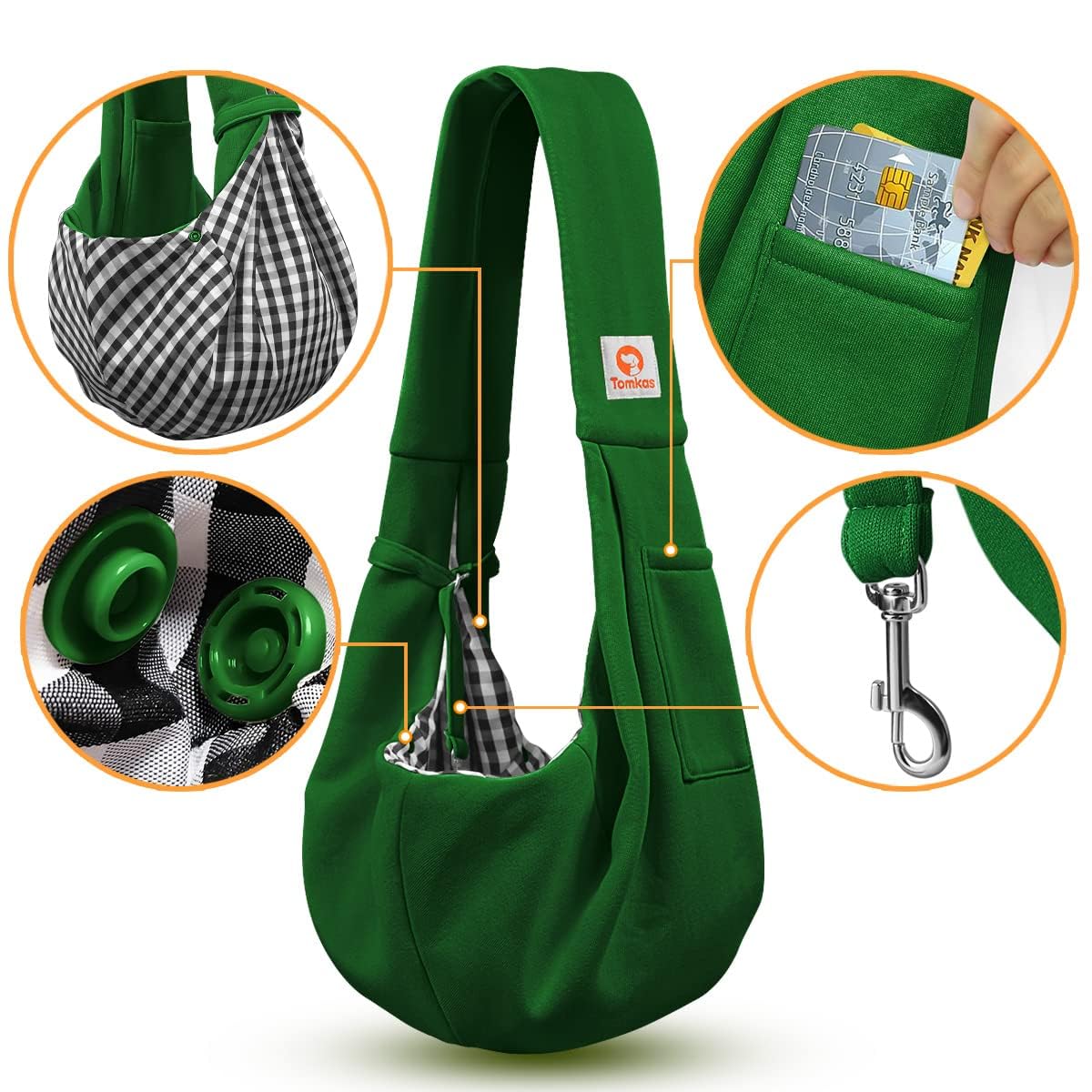 TOMKAS bolsa portadora, cierre por broches para ajuste seguro durante salidas.