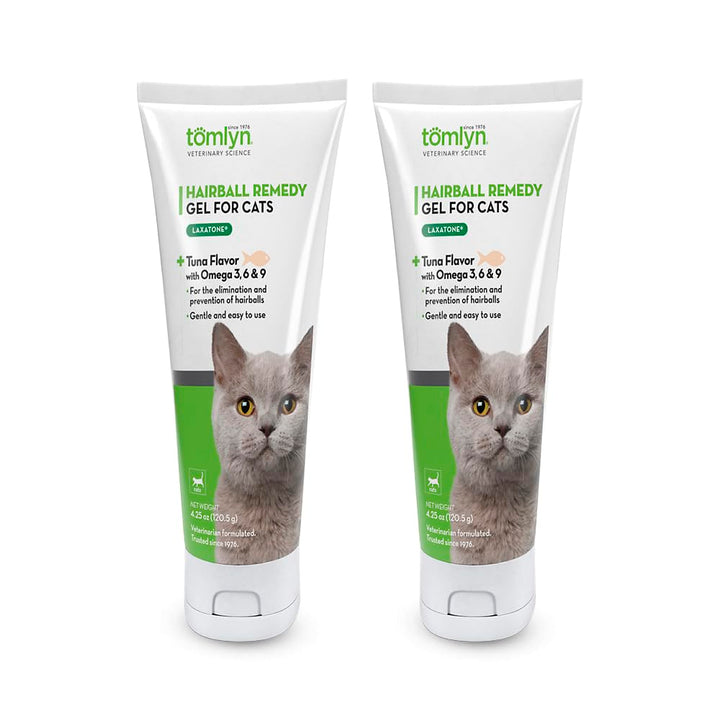 Tomlyn Laxatone pack de dos envases con sabor atún para gatos.