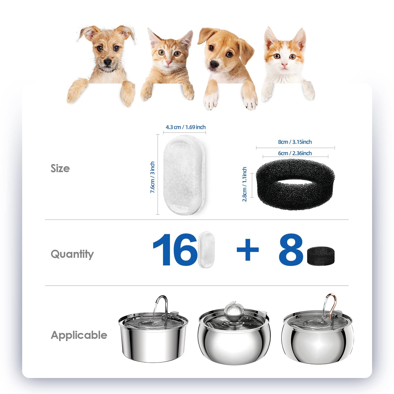 Filtro Tomxcute de tres capas para filtración eficiente en bebederos de gatos