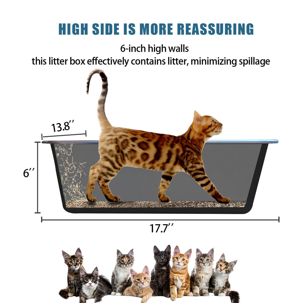 Caja de arena Tondid en acero inoxidable para gatos grandes, bordes altos