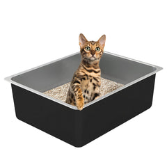 Caja de arena Tondid de acero inoxidable para gatos, tamaño mediano, fácil de limpiar