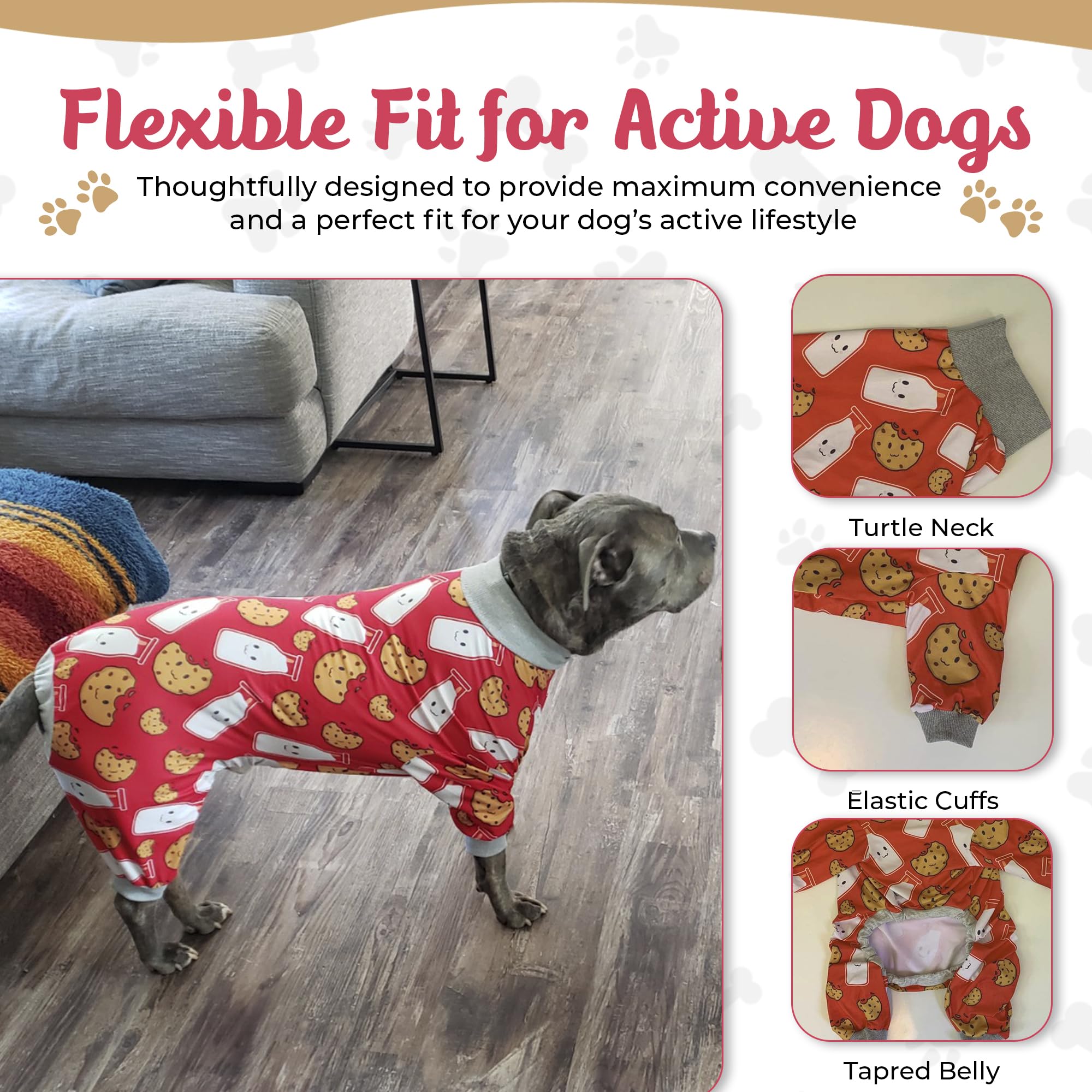 Tooth & Honey Pijama Pitbull con leche y galleta, viste la parte trasera