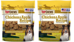 Top Chews salchichas de pollo y manzana, sabor natural para perros activos y felices.