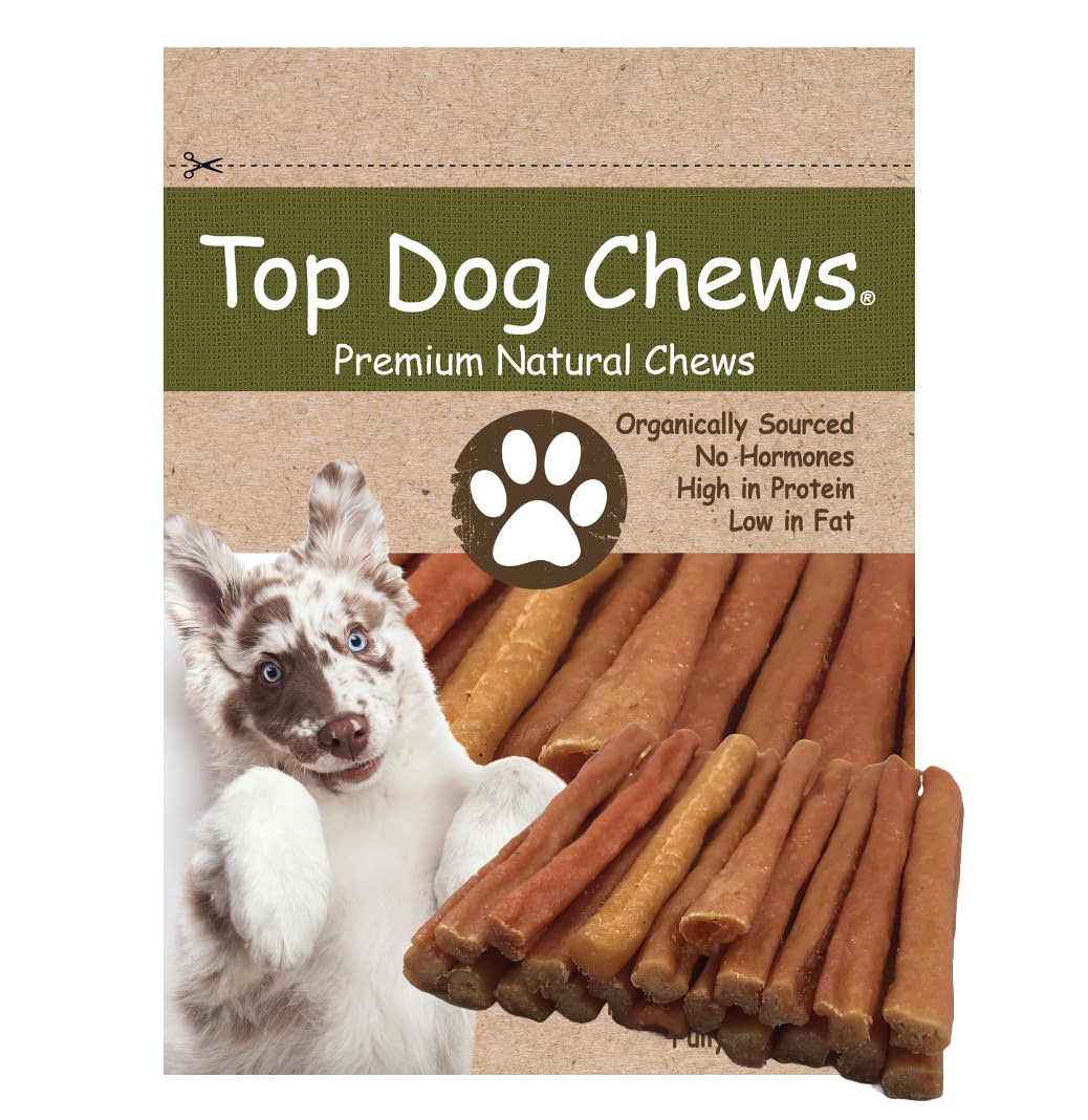 Top Dog Chews Tendón de Pavo Redondo Suave en empaque, ideal para entrenamiento suave.