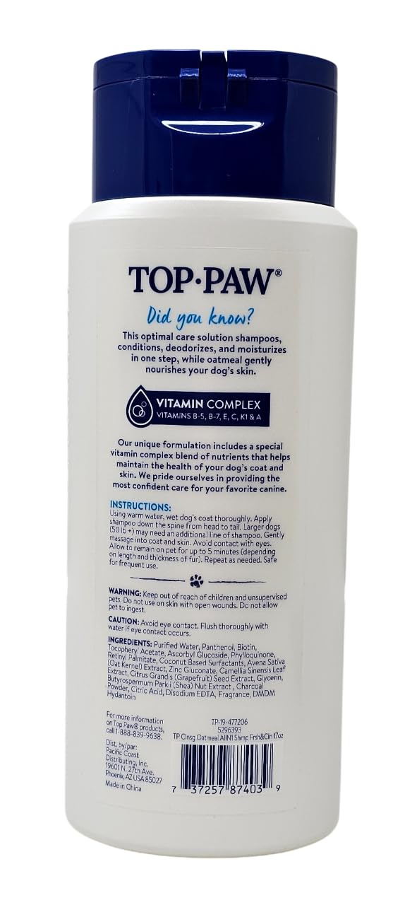 Top Paw Champú Avena, espuma suave que limpia el pelaje.