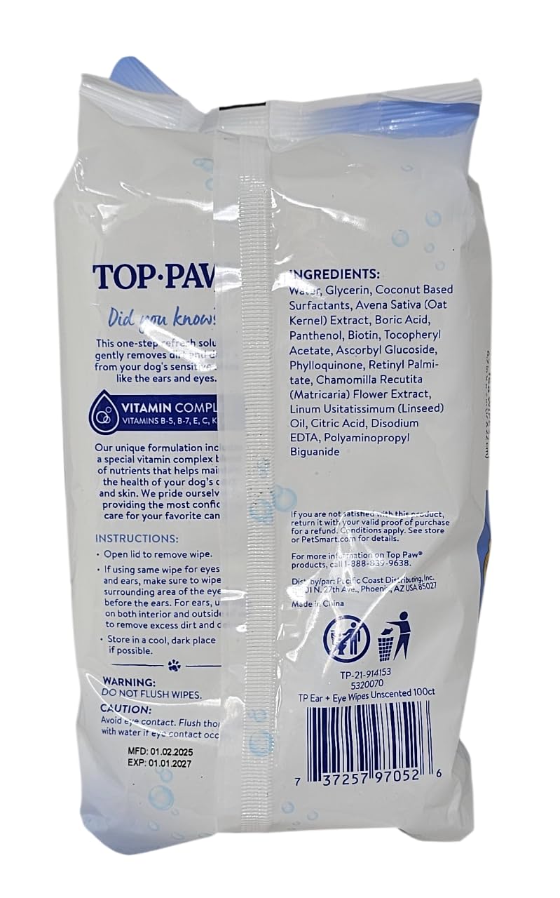 TOP PAW: uso diario para limpieza rápida de oídos y ojos de perros.