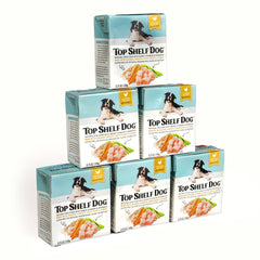 Top Shelf Dog ingredientes naturales pollo quinoa zanahorias, combinación típica.