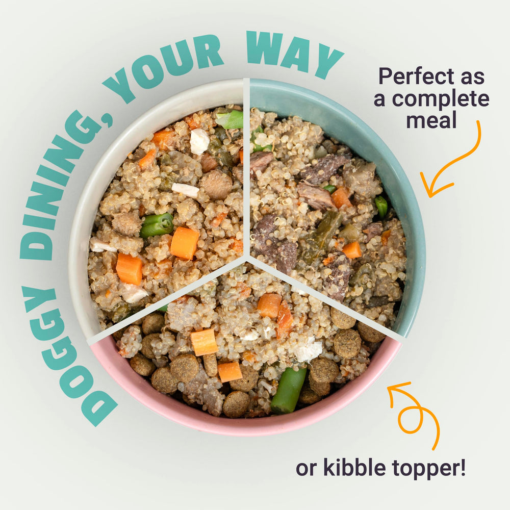 Top Shelf Dog opción de comida completa o topper para enriquecer la dieta.