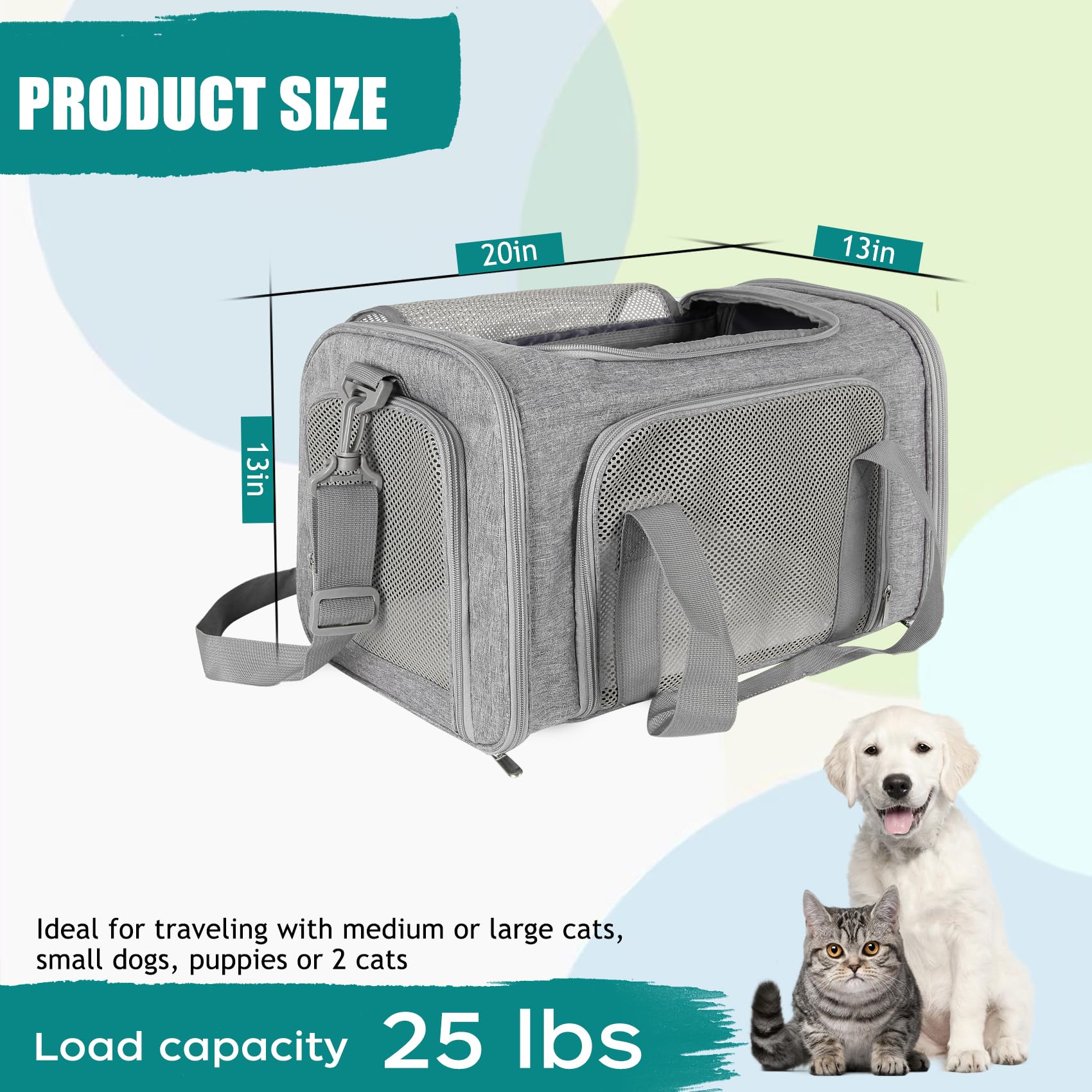 Top Tasta carrier mascotas, ventanas de malla 4 lados para ventilación.