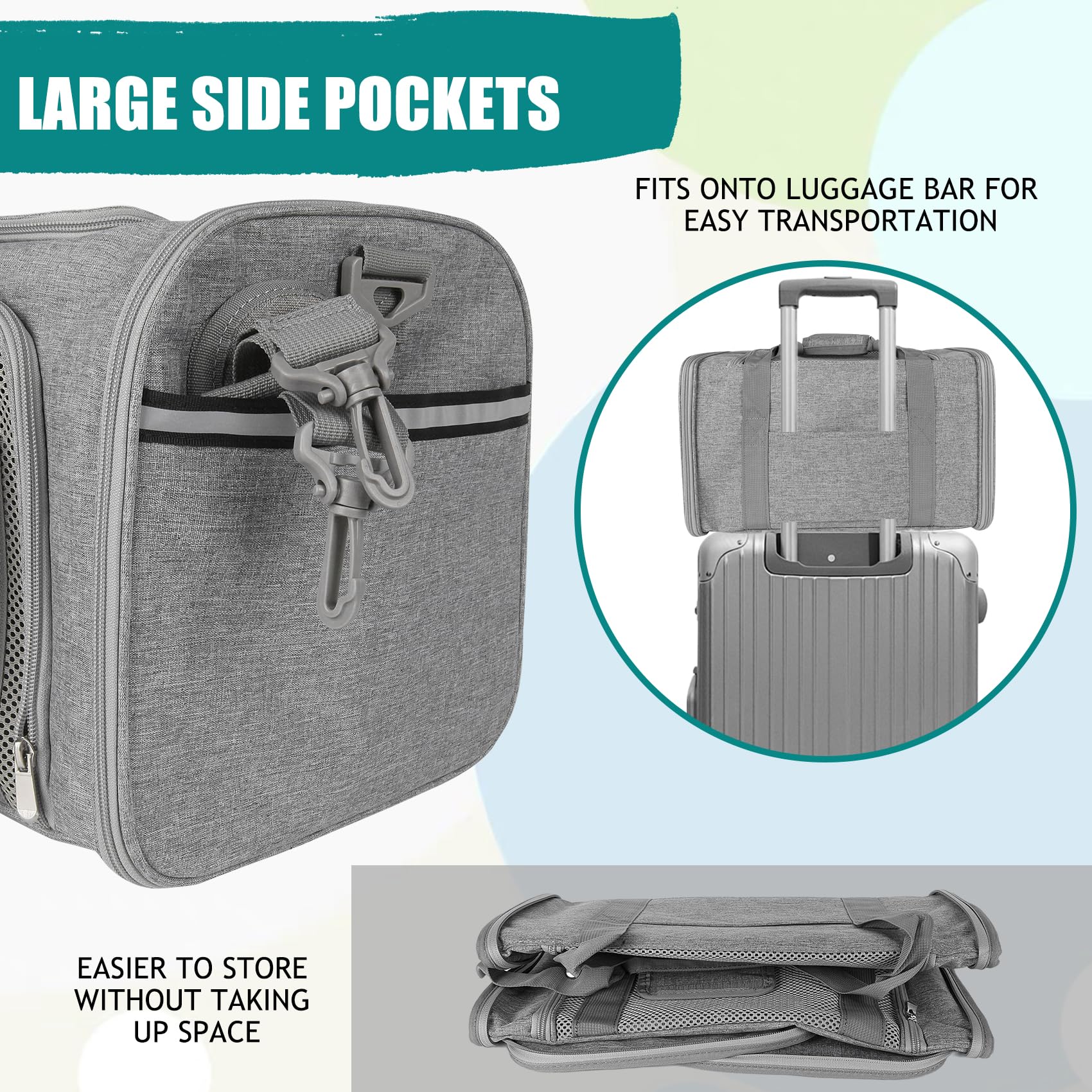 Top tasta transportín grande gris, ofrece espacio cómodo para razas grandes.