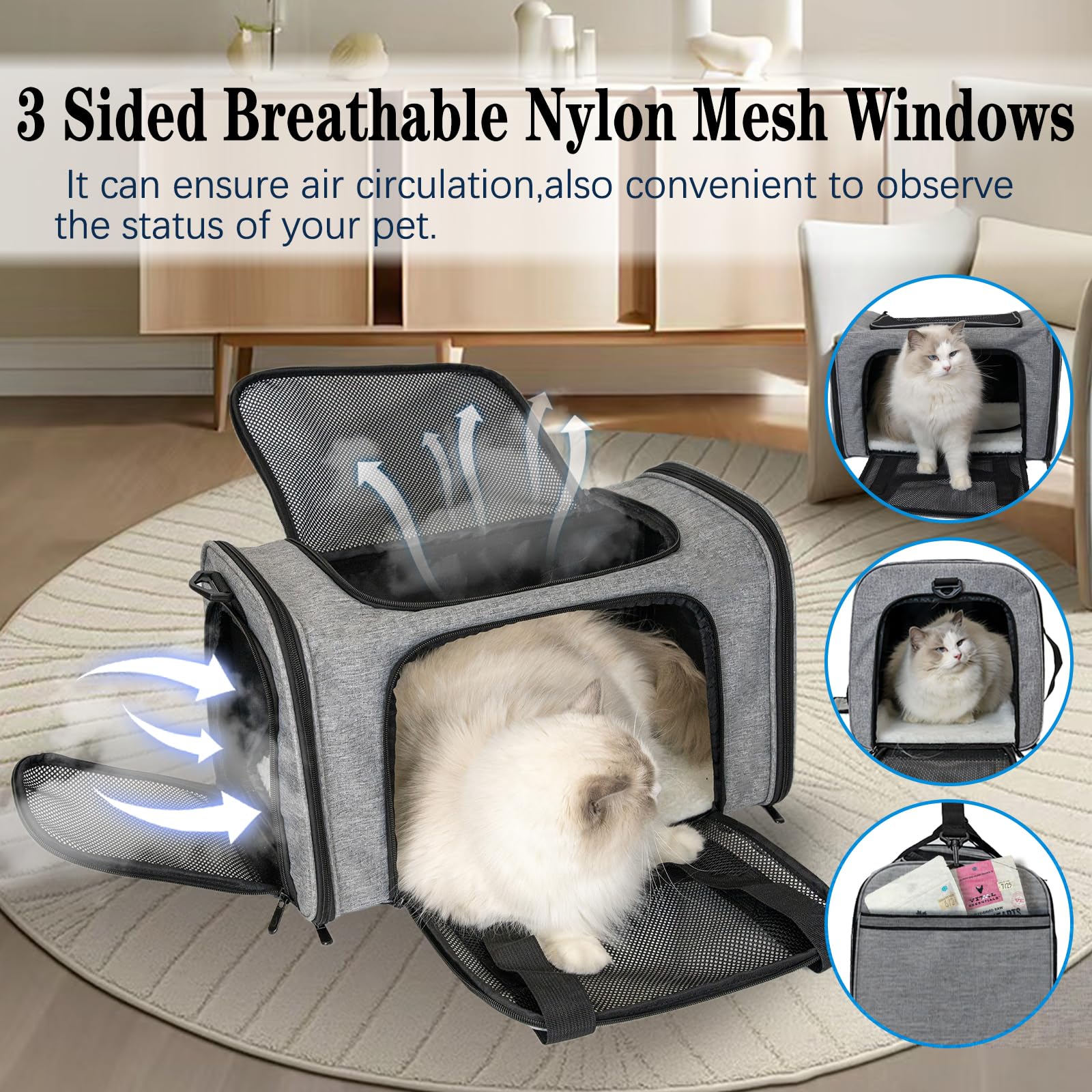 Top Tasta transportín con ventanas de aire para visibilidad y ventilación