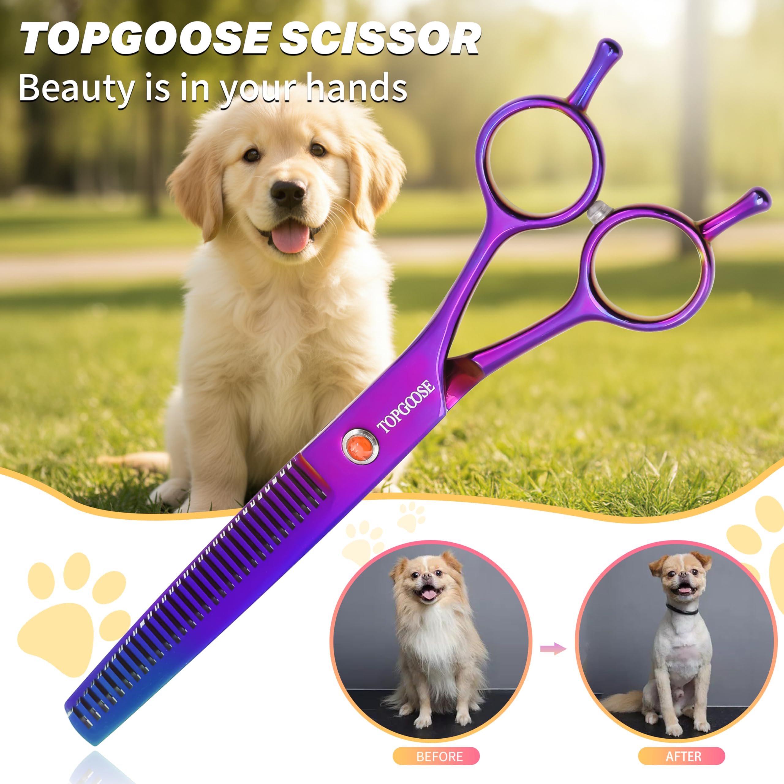 TOPGOOSE tijeras-despunte-perros 37 dientes para despuntado controlado y acabado natural