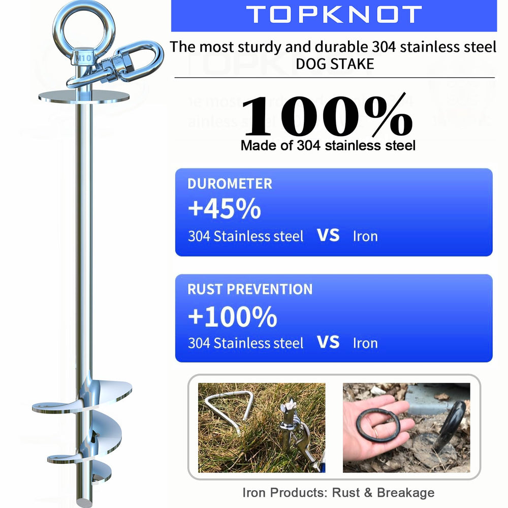 TOPKNOT estaca de acero inoxidable 304, duradera y resistente.