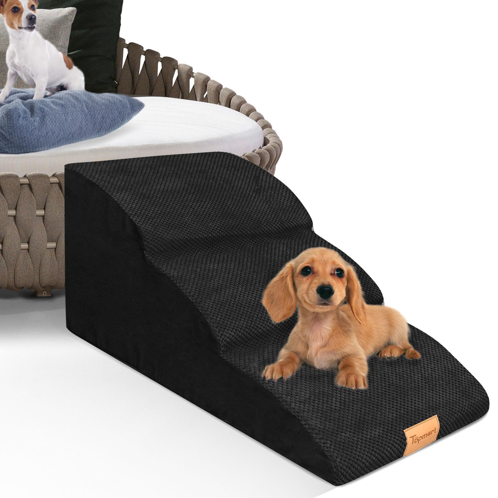 Topmart escalera para perro foam tres niveles, seguridad y estabilidad para mascotas.