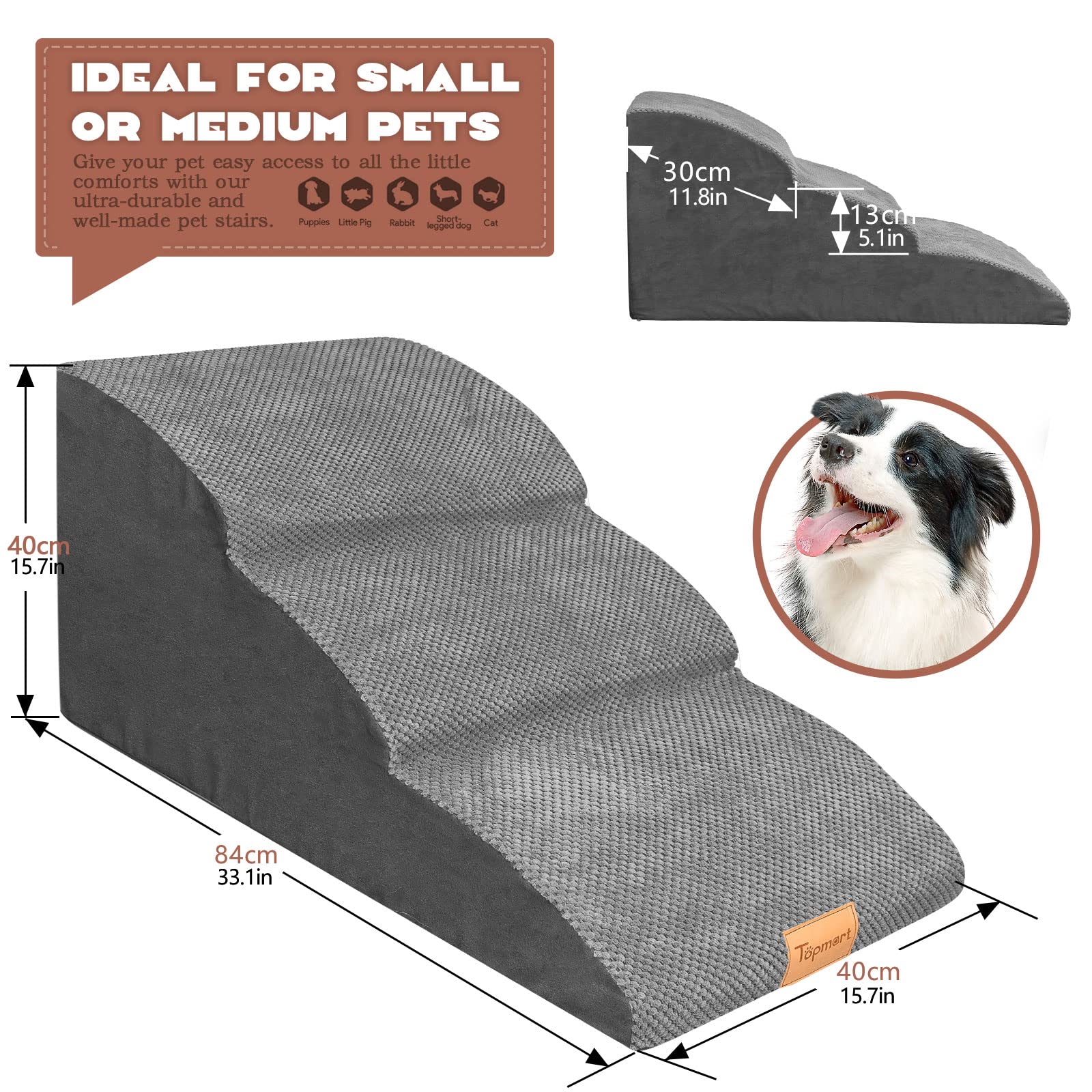 Topmart escaleras para perros en espuma de alta densidad para uso cómodo